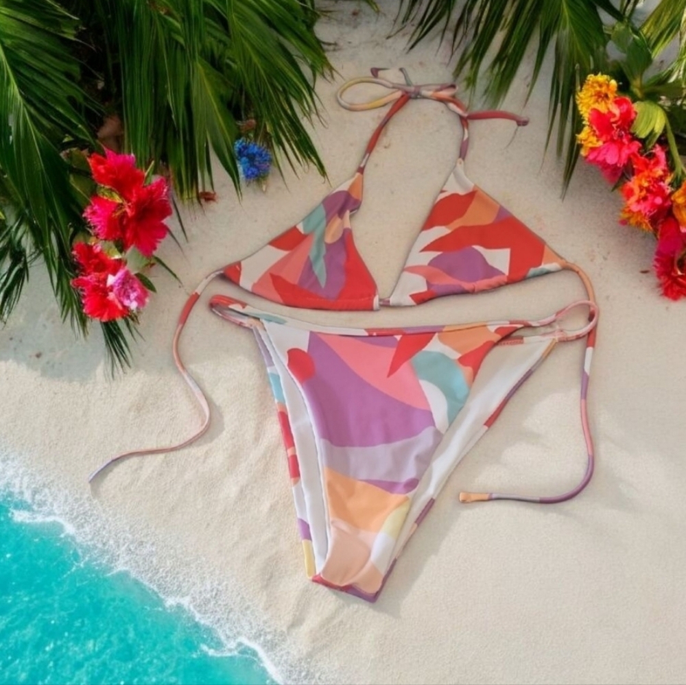 Tiny Bikini Colorful Yriangle Top Size LARGE Orange, Purple White